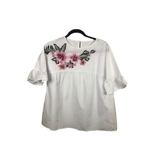 White embroidered Blouse size medium